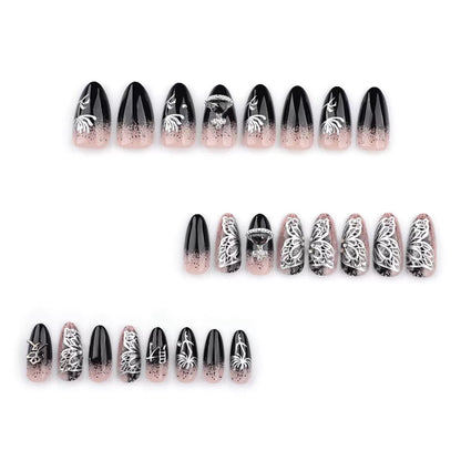 Trendy French Style Bling Rhinestone Ring Planet Short Almond Press On Nails Sweet & Edgy Reusable False Nails