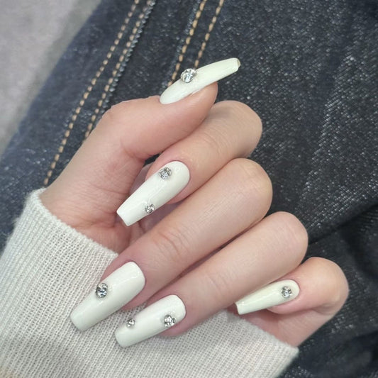 Milky White Cluster Rhinestone Press-On Nails