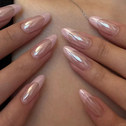 Hot-Selling Coated Sparkle French Pink Short Almond Detachable Press-On Nails | Hailey Style | EU & US Trendy