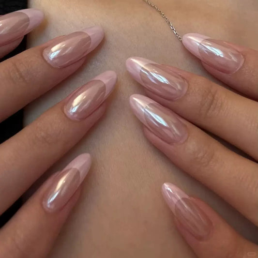 Hot-Selling Coated Sparkle French Pink Short Almond Detachable Press-On Nails | Hailey Style | EU & US Trendy