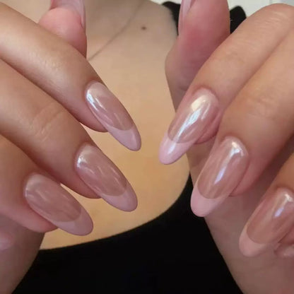 Hot-Selling Coated Sparkle French Pink Short Almond Detachable Press-On Nails | Hailey Style | EU & US Trendy