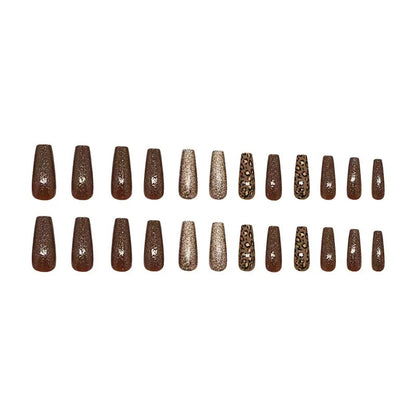 Mid-Length Caramel Fine Glitter Leopard Print Ballet Detachable Press-On Nails