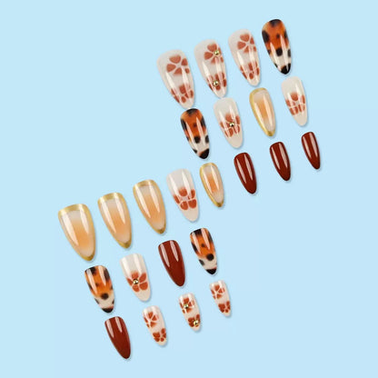 Hot Girl Leopard Brown Gradient Press-On Nails with Sparkling Rhinestones – Ready-to-Wear