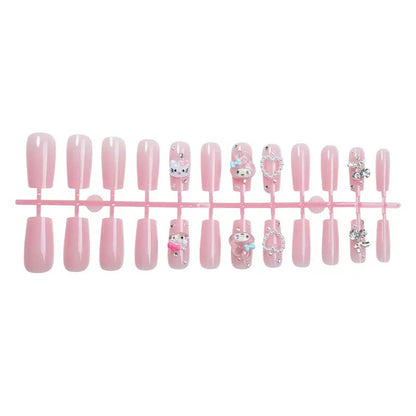 Medium-Length Nude KITTY Cat with Heart and Pearl Press-On Nails