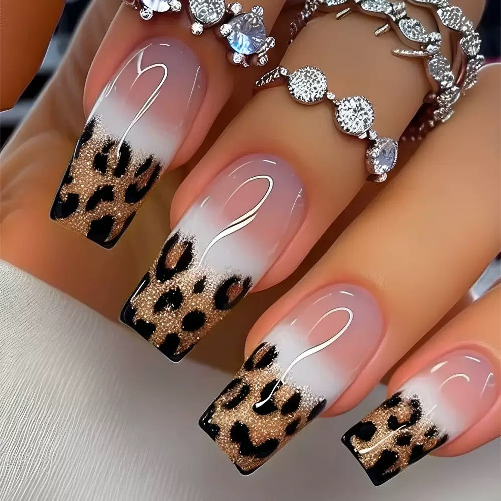 French Jade Leopard Hot Girl Style Ready-to-Wear Press-On Nails