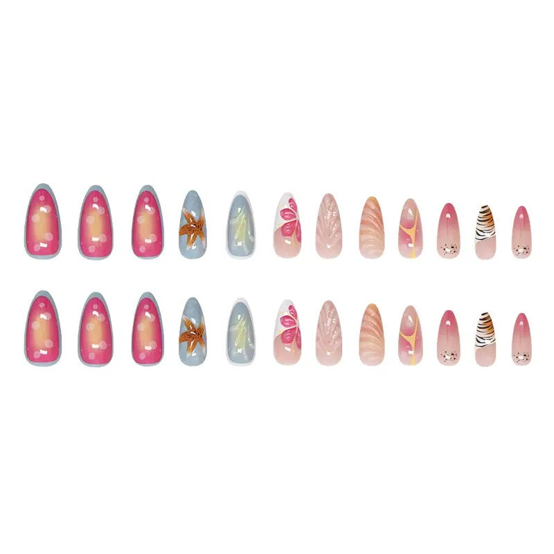 3D Blue Starfish & Shell Wave Pattern Sweet Detachable Press-On Nails