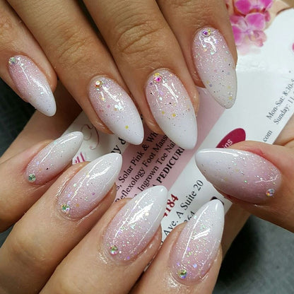 Pink Ombre Glitter Press-On Nails with Starry Sparkle