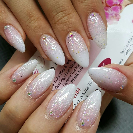 Pink Ombre Glitter Press-On Nails with Starry Sparkle