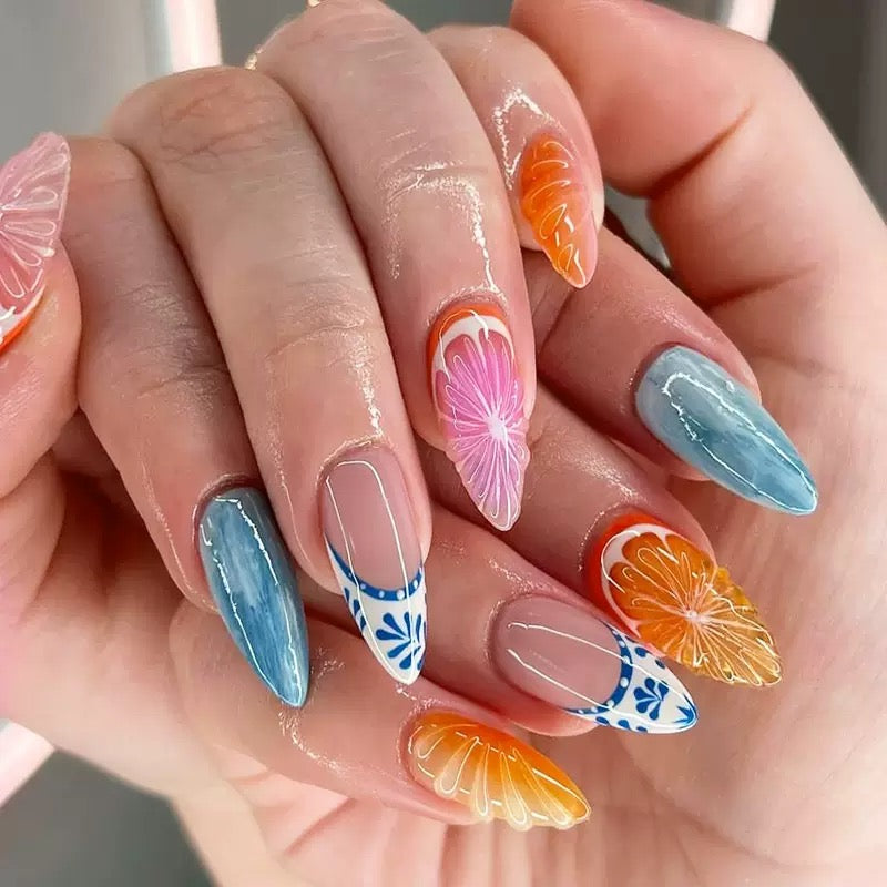 Sweet & Fresh Ocean-Themed Orange Fruit Cute Press-On Nails