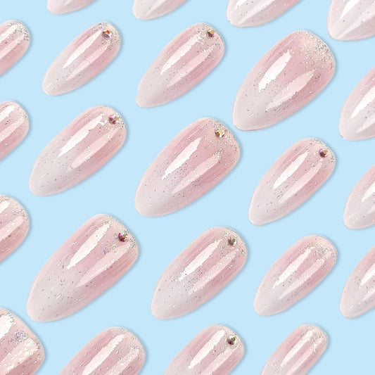 Pink Ombre Glitter Press-On Nails with Starry Sparkle