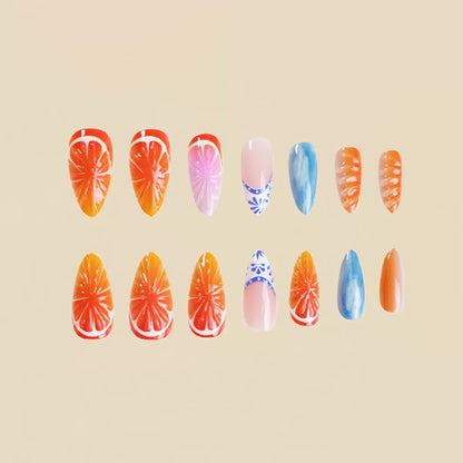 Sweet & Fresh Ocean-Themed Orange Fruit Cute Press-On Nails
