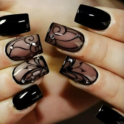Dark Goth Babe Black Vine Ready-to-Wear Press-On Nail