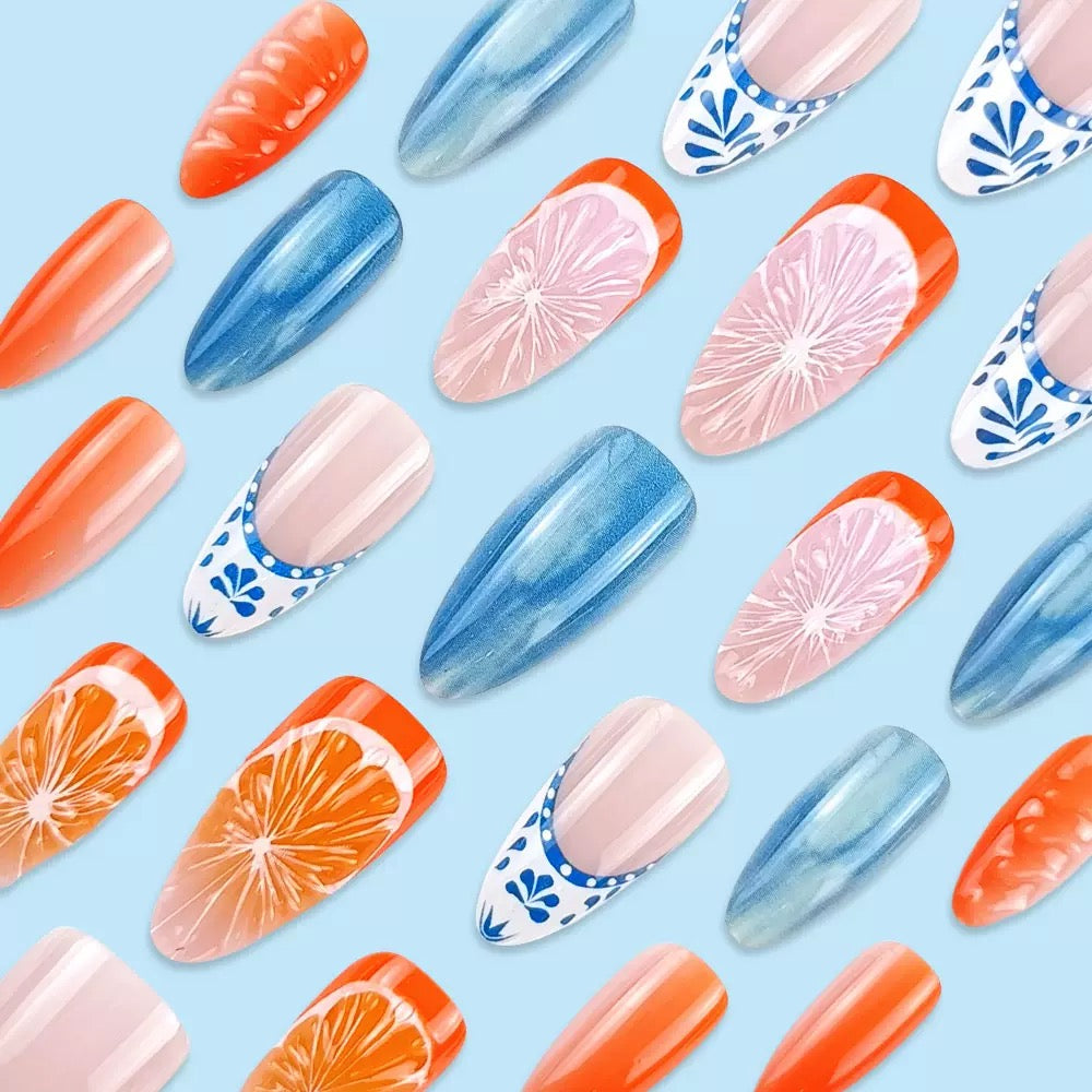 Sweet & Fresh Ocean-Themed Orange Fruit Cute Press-On Nails