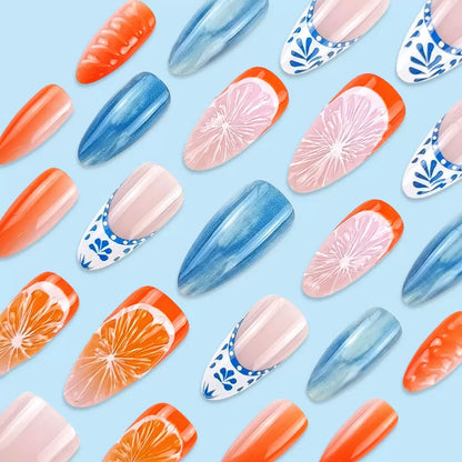 Sweet & Fresh Ocean-Themed Orange Fruit Cute Press-On Nails