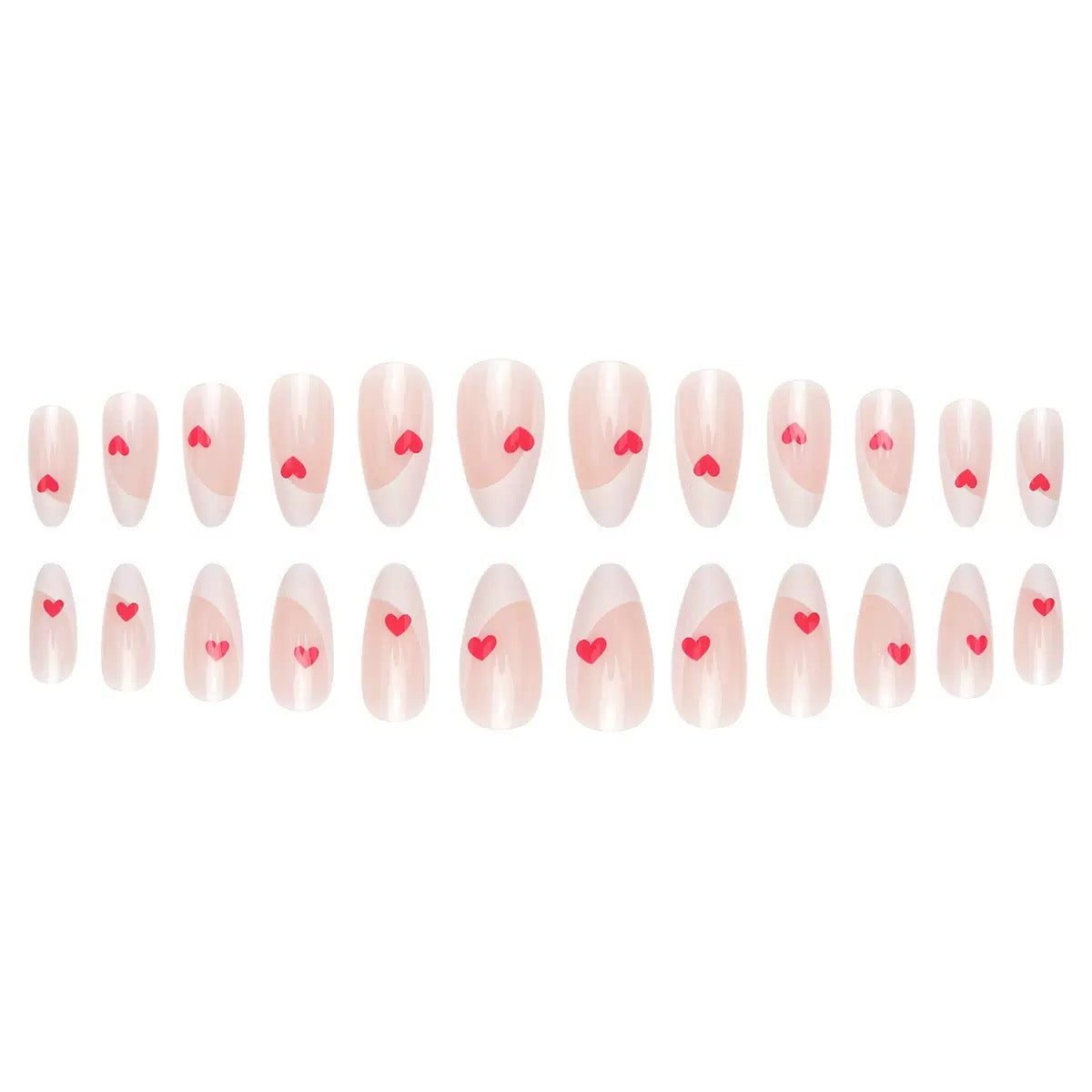 Valentine’s Day White-Edged French Red Heart Press-On Nails