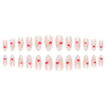 Valentine’s Day White-Edged French Red Heart Press-On Nails