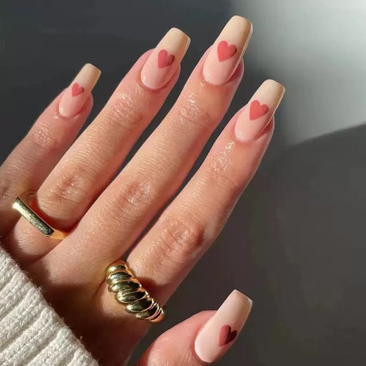 Valentine’s Day Gradient French-Style Heart Medium-Length Ballet Press-On Nails