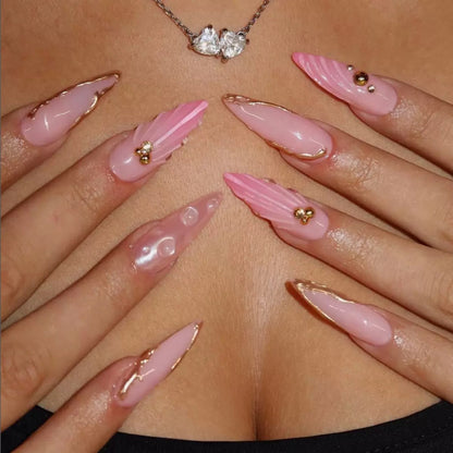Pink 3D Shell Long Stiletto Press-On Nails
