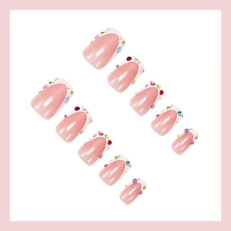 French-Style Edgy Girl Rhinestone Medium-Length Press-On Nails