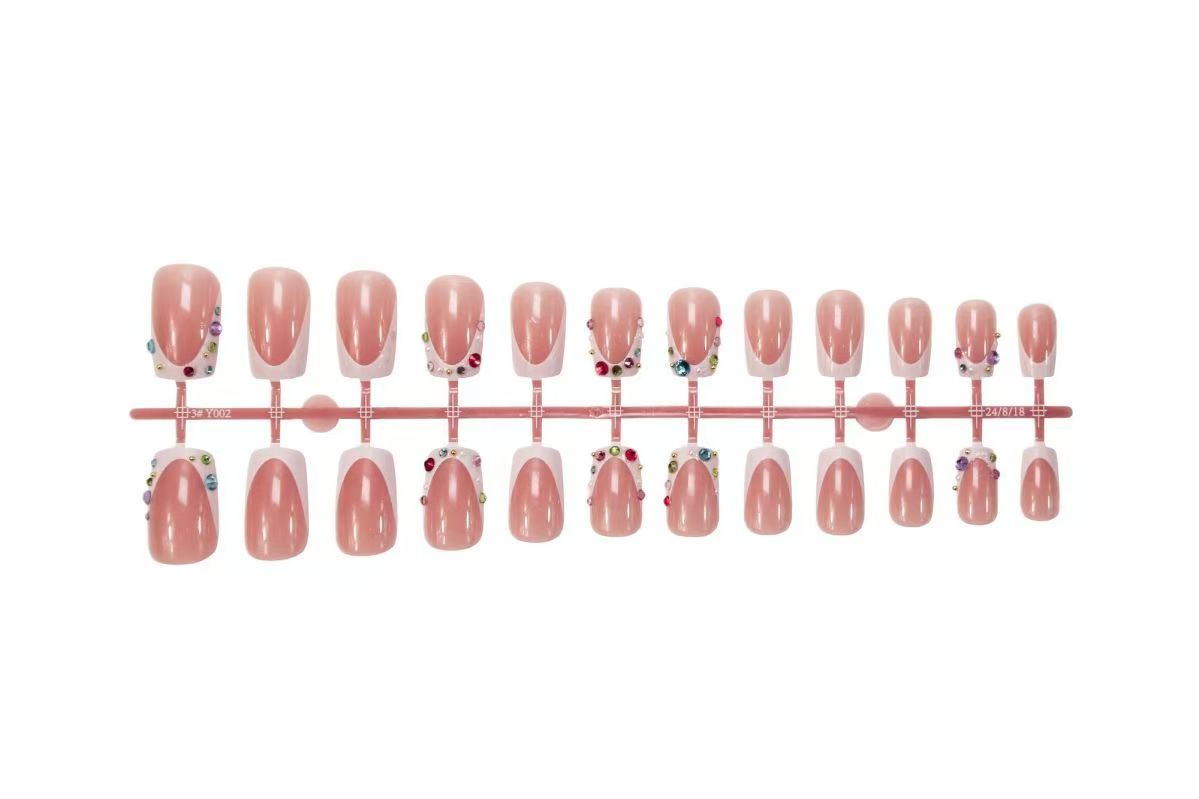 French-Style Edgy Girl Rhinestone Medium-Length Press-On Nails