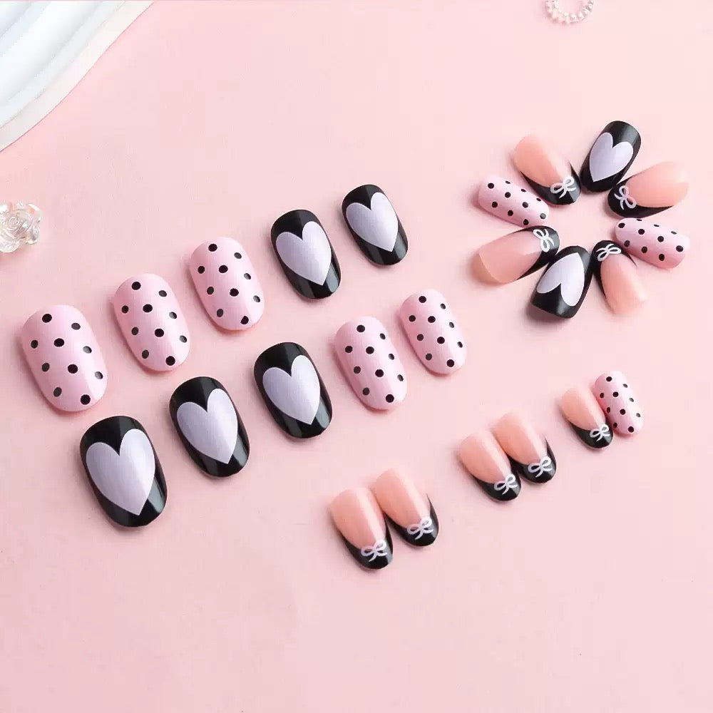 Valentine’s Day Pink Heart Polka Dot Bow Press-On Nails