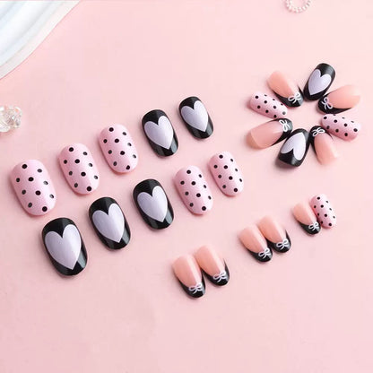 Valentine’s Day Pink Heart Polka Dot Bow Press-On Nails