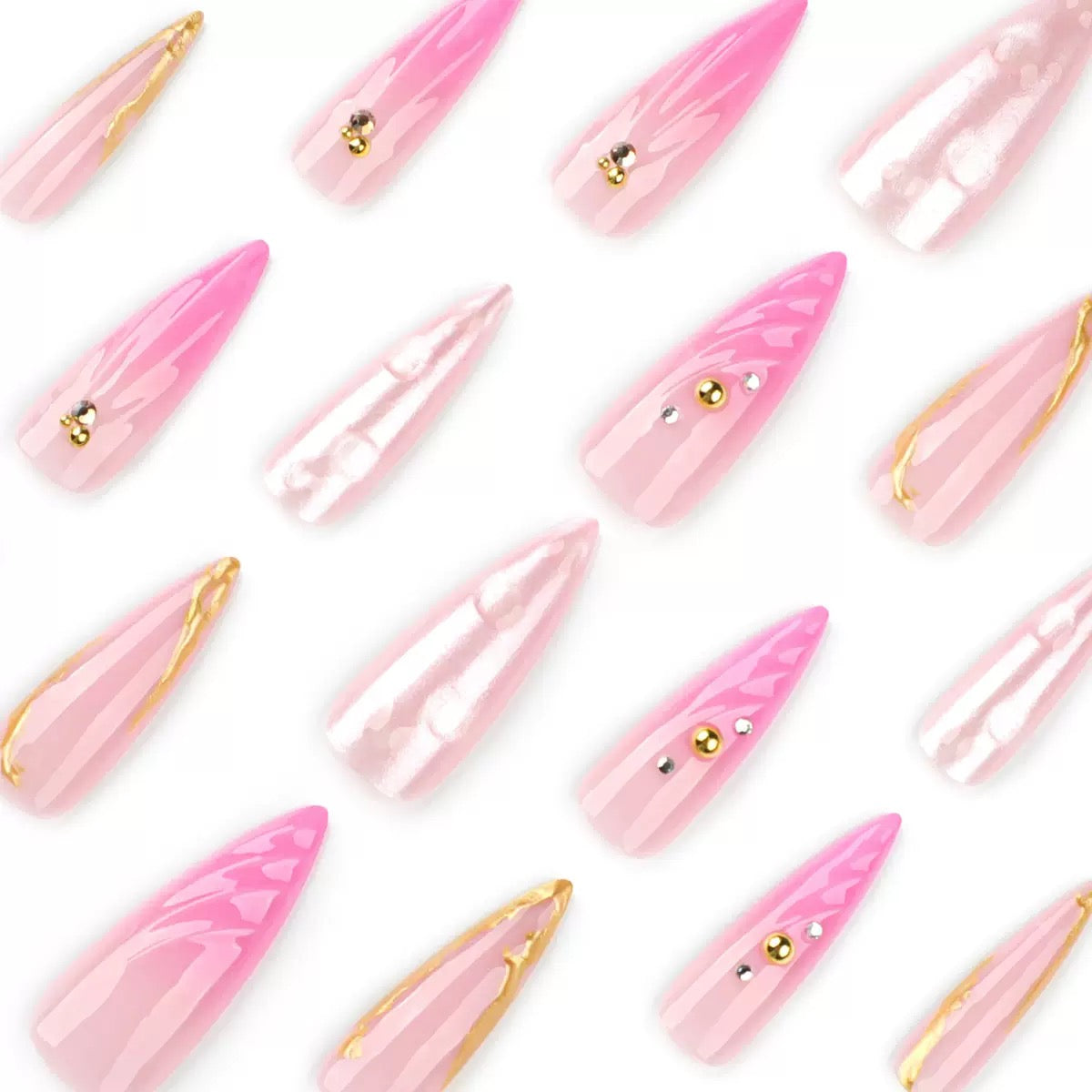 Pink 3D Shell Long Stiletto Press-On Nails