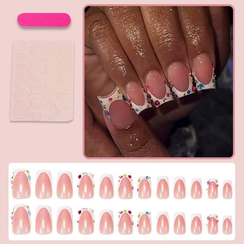 French-Style Edgy Girl Rhinestone Medium-Length Press-On Nails