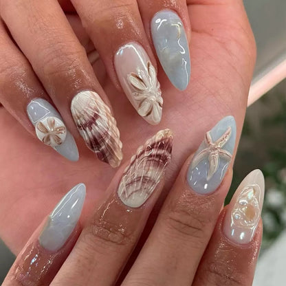 Ocean Starfish & Shell 3D Medium-Length Press-On Nails