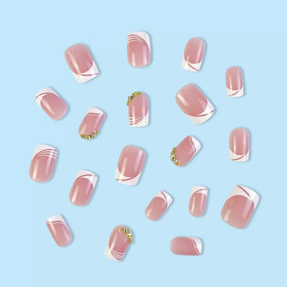 French Short Minimalist Glam Rhinestone Press-On Nails