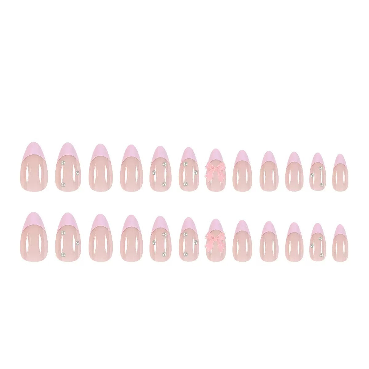 Valentine’s Day Pink Pearl Bow Removable Press-On Nails