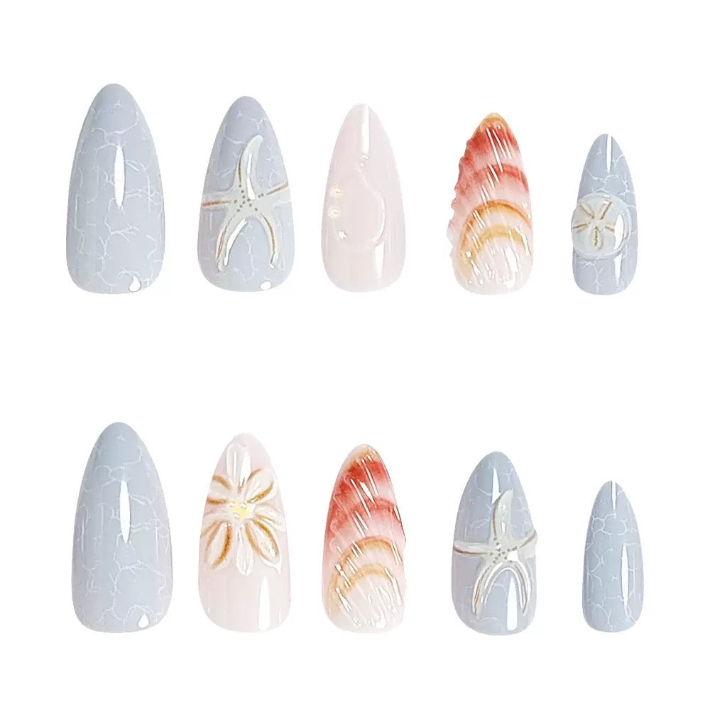 Ocean Starfish & Shell 3D Medium-Length Press-On Nails