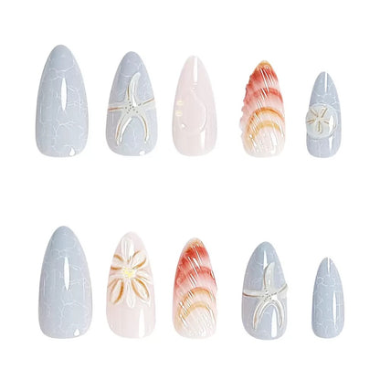 Ocean Starfish & Shell 3D Medium-Length Press-On Nails