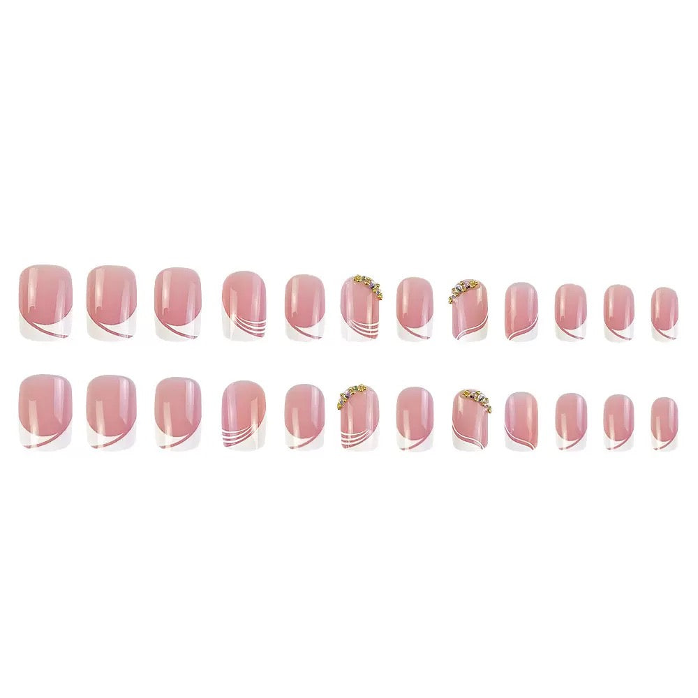 French Short Minimalist Glam Rhinestone Press-On Nails
