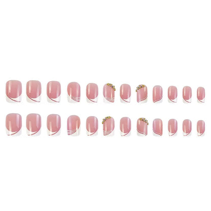 French Short Minimalist Glam Rhinestone Press-On Nails