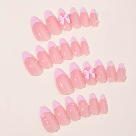 Valentine’s Day Pink Pearl Bow Removable Press-On Nails