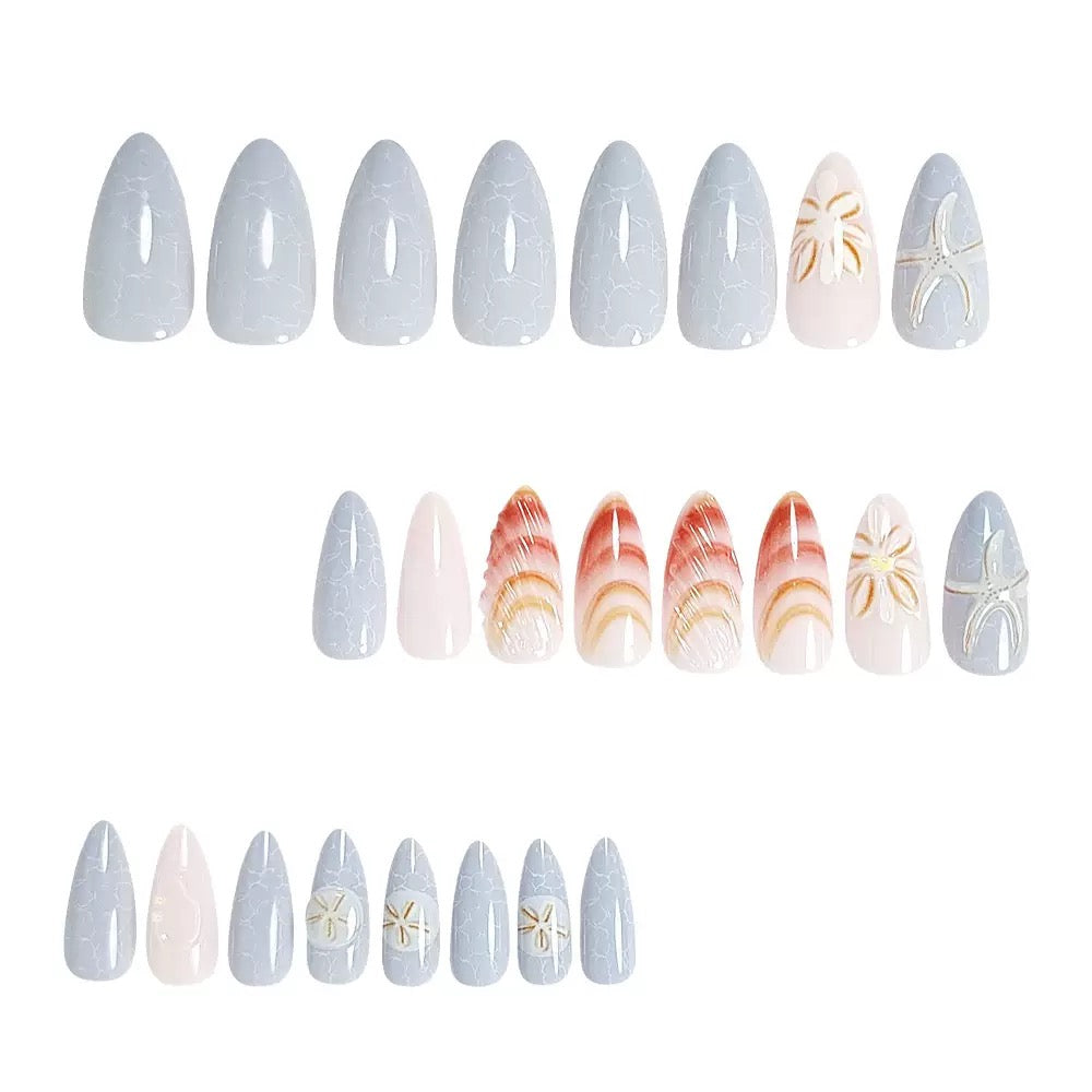 Ocean Starfish & Shell 3D Medium-Length Press-On Nails