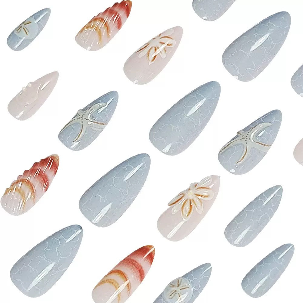 Ocean Starfish & Shell 3D Medium-Length Press-On Nails