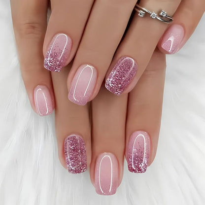 Sparkling Pink Gradient Square Press-On Nails