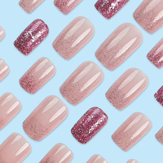 Sparkling Pink Gradient Square Press-On Nails