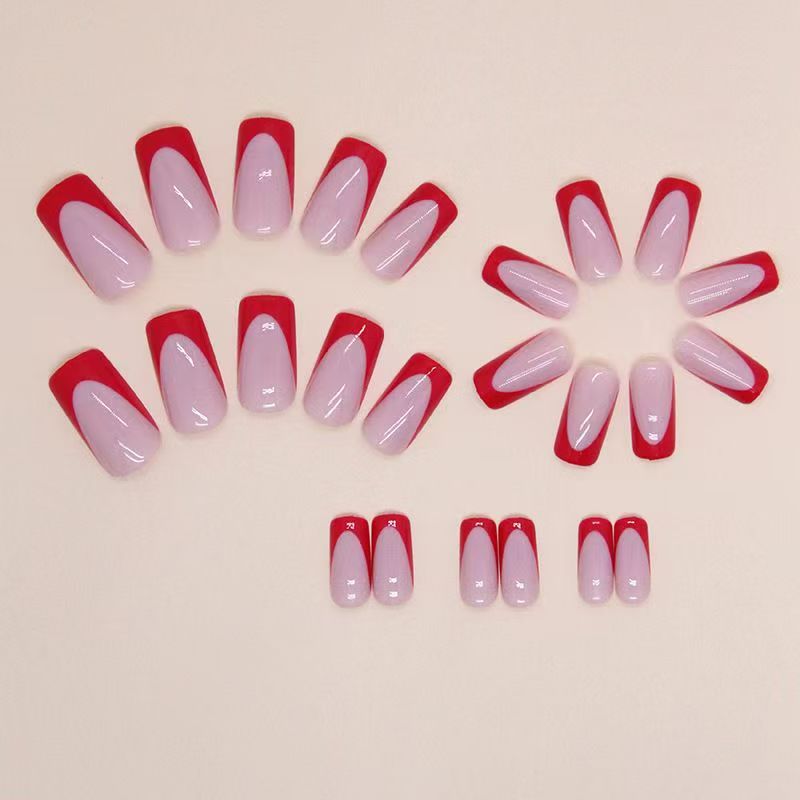 French-Style Edgy Girl Red Medium-Length Press-On Nails