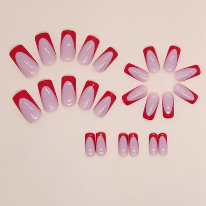 French-Style Edgy Girl Red Medium-Length Press-On Nails