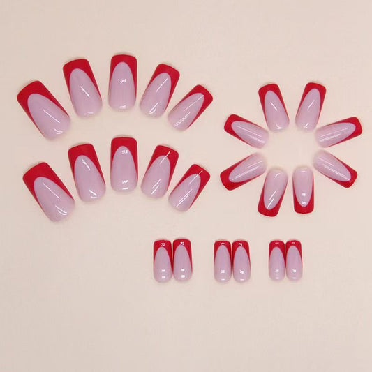 French-Style Edgy Girl Red Medium-Length Press-On Nails