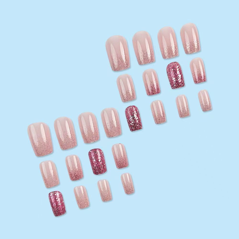 Sparkling Pink Gradient Square Press-On Nails