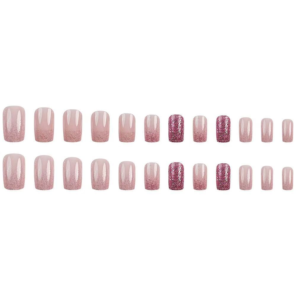 Sparkling Pink Gradient Square Press-On Nails