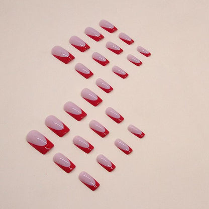 French-Style Edgy Girl Red Medium-Length Press-On Nails