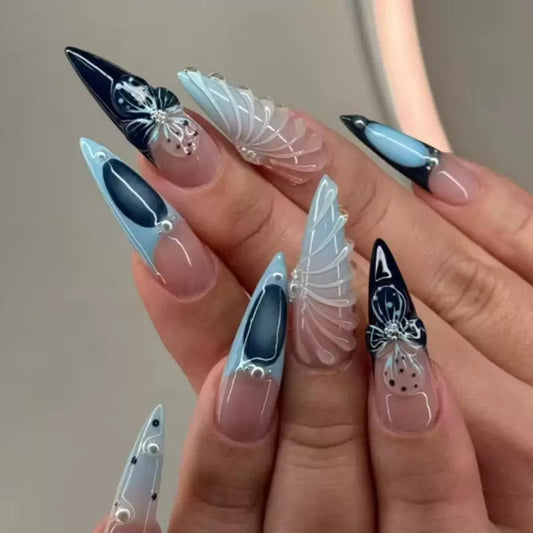 Summer Ocean Fresh 3D Shell, Pearl & Flower Detachable Press-On Nails