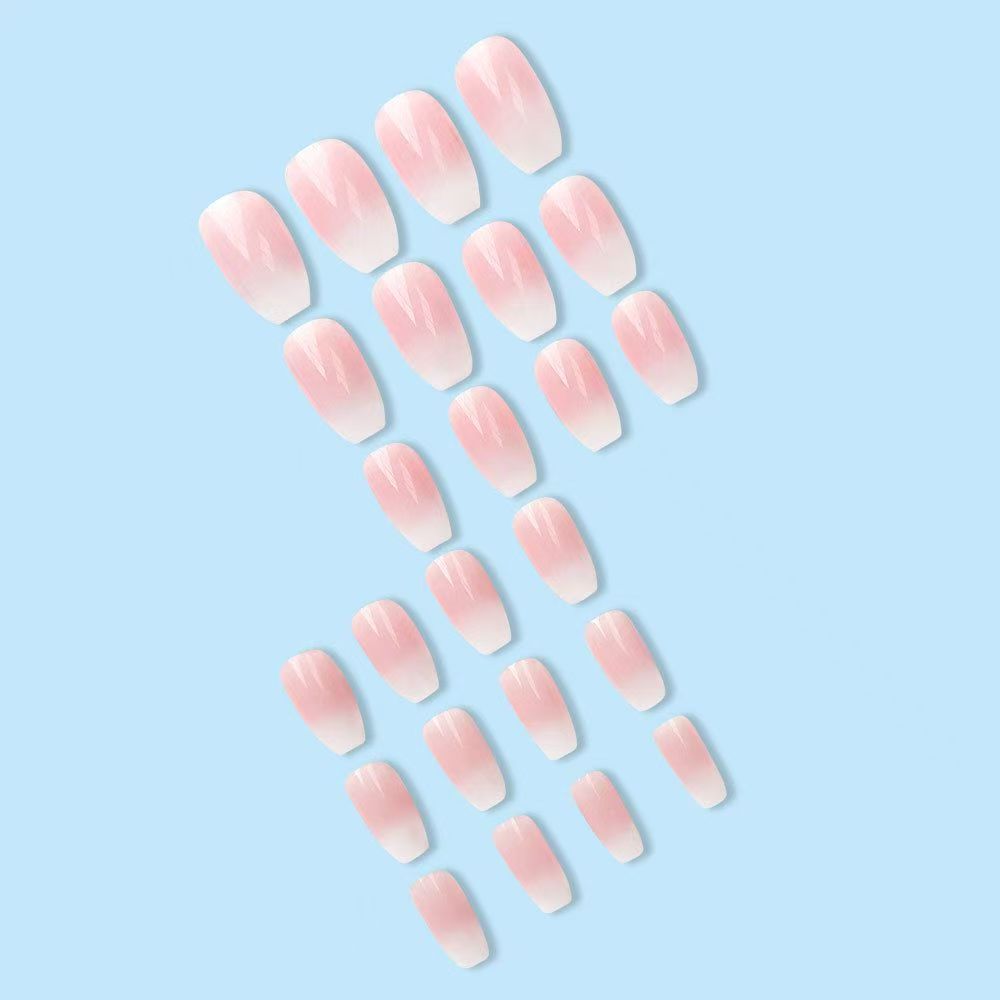 Ice-Clear Gradient Nude White Plaid Fake Nails
