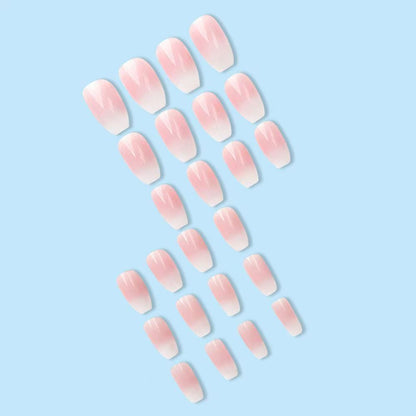 Ice-Clear Gradient Nude White Plaid Fake Nails