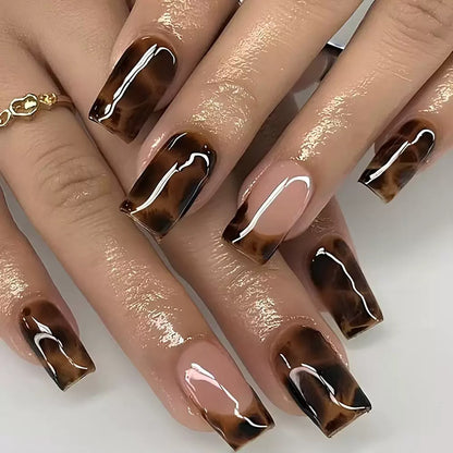 French-Style Edgy Girl Leopard Print Blended Vintage Press-On Nails